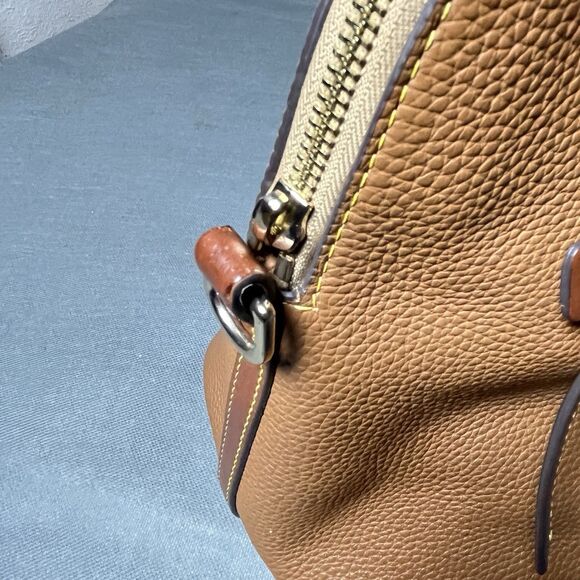 Dooney & Bourke Purse Florentine Tan Pebbled Leather Domed Satchel Front Zip - Picture 7 of 11